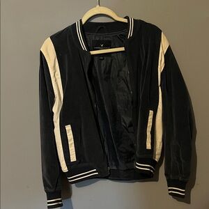American Eagle Outfitters Women’s Black and Cream Varsity Jacket